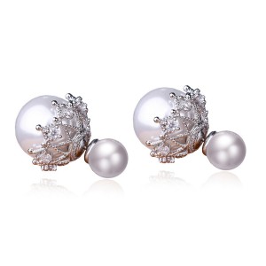 Latest Design Jewelry Earrings Women Silver Micro Pave Cubic Zirconia Fashion Pearl Stud Earrings