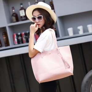 2019 new solid color tassel handbag shoulder bag PU large capacity ladies bag