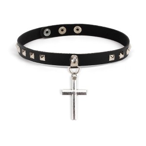 Explosive jewelry Punk cross leather collar Exaggerated choker necklace European and American collar