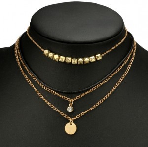 Personality Multi Layer Gold Chain Crystal Charm Simple Choker Necklace