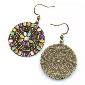 Wholesale Vintage Bohemian Geometric Round Colored Drops Oil Flowers Large Earrings