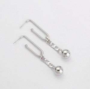 Silver Plated Women Long Fashion Jewelry Metal Chain Drop Earrings With Ball