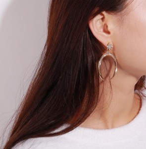 Inlay Crystal Stars Horns Dangle Drop Earrings Saudi Gold Earrings Design