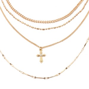 Vintage choker multilayer gold chain bead necklace Jewelry cross women forever pendant necklace