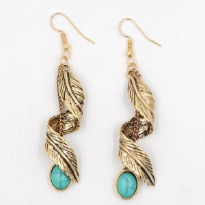 Alibaba hot sale earrings made in china turquoise alloy feather pendant earring