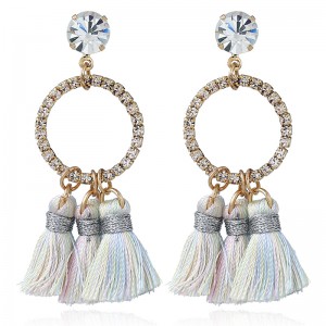 Wholesale New Style Women Earring Crystal Rhinestone Circle Thread Tassel Drop Earrings