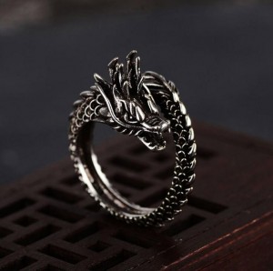 Fashion jewelry men ancient punk style dragon thai silver ring