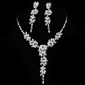 High quality fashion rhinestone alloy earrings necklace jewelry set for women