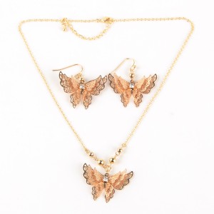 WENZHE Latest Gold Plated Hollow Butterfly Jewelry Set